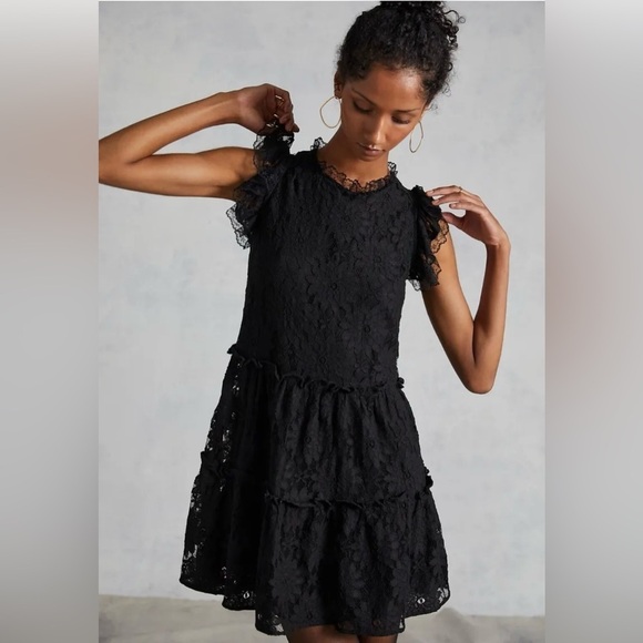 Anthropologie blue tassel lace overlay dress size XS black - Picture 1 of 8